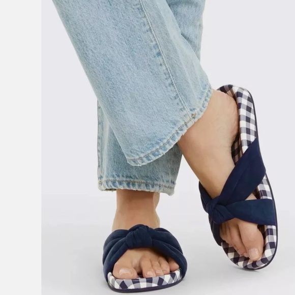 DRAPER JAMES STELLA SLIDES WOMENS SZ 7.5 NAVY & WHITE PLAID GINGHAM SANDAL - Picture 2 of 10